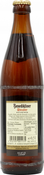 Benediktiner Weißbier naturtrüb