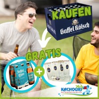 Gaffel Kölsch: Zu jedem Kasten 1 x 6er Gaffel Wiess + 6 Gläser gratis dazu Gaffel Kölsch: Zu jedem Kasten 1 x 6er Gaffel Wiess + 6 Gläser gratis dazu