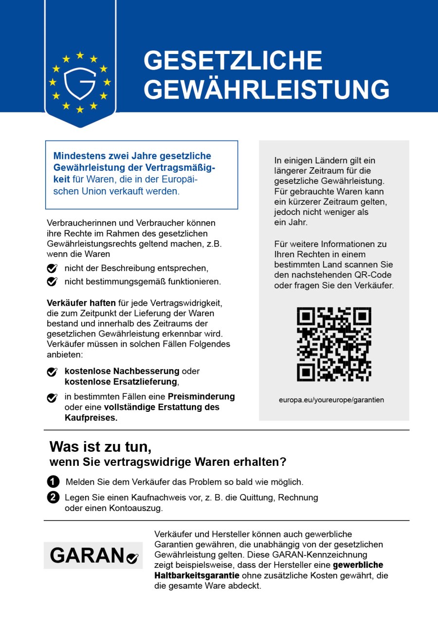 Gesetzliche Gewährleistung - Informationsblatt der Europäischen Union